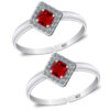 Square shape toe ring with red stone at center for women in pure silver