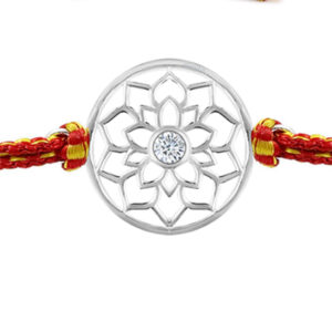 floral round silver rakhi for brother in thread