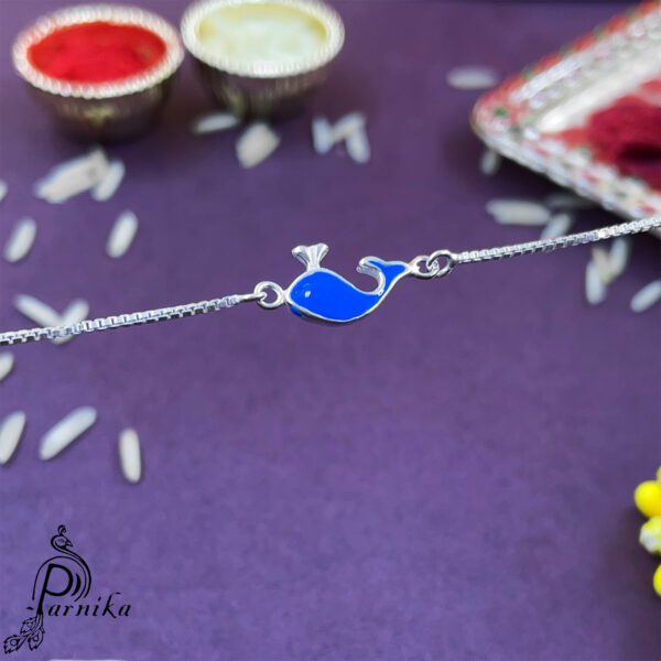 Pure silver dolphin rakhi for brother