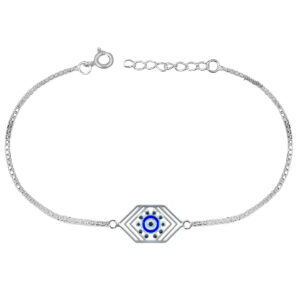 Pure silver hexagon shape evil eye rakhi bracelet for brother for rakshabandhan