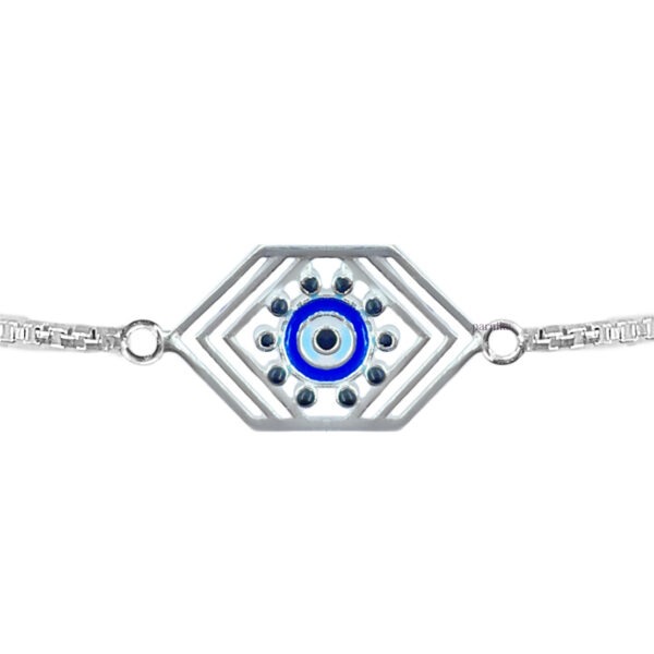Pure silver hexagon shape evil eye rakhi bracelet for brother for rakshabandhan