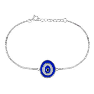 Pure silver oval evil eye rakhi bracelet for brother