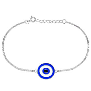 Pure silver evil eye round shape rakhi bracelet for brother for rakshabandhan