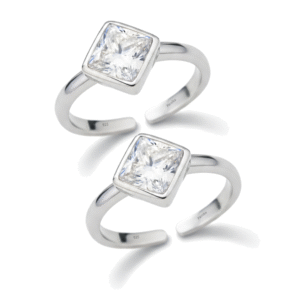 Square shape pure silver toe ring with stone