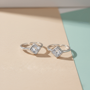 Square shape pure silver toe ring with stone