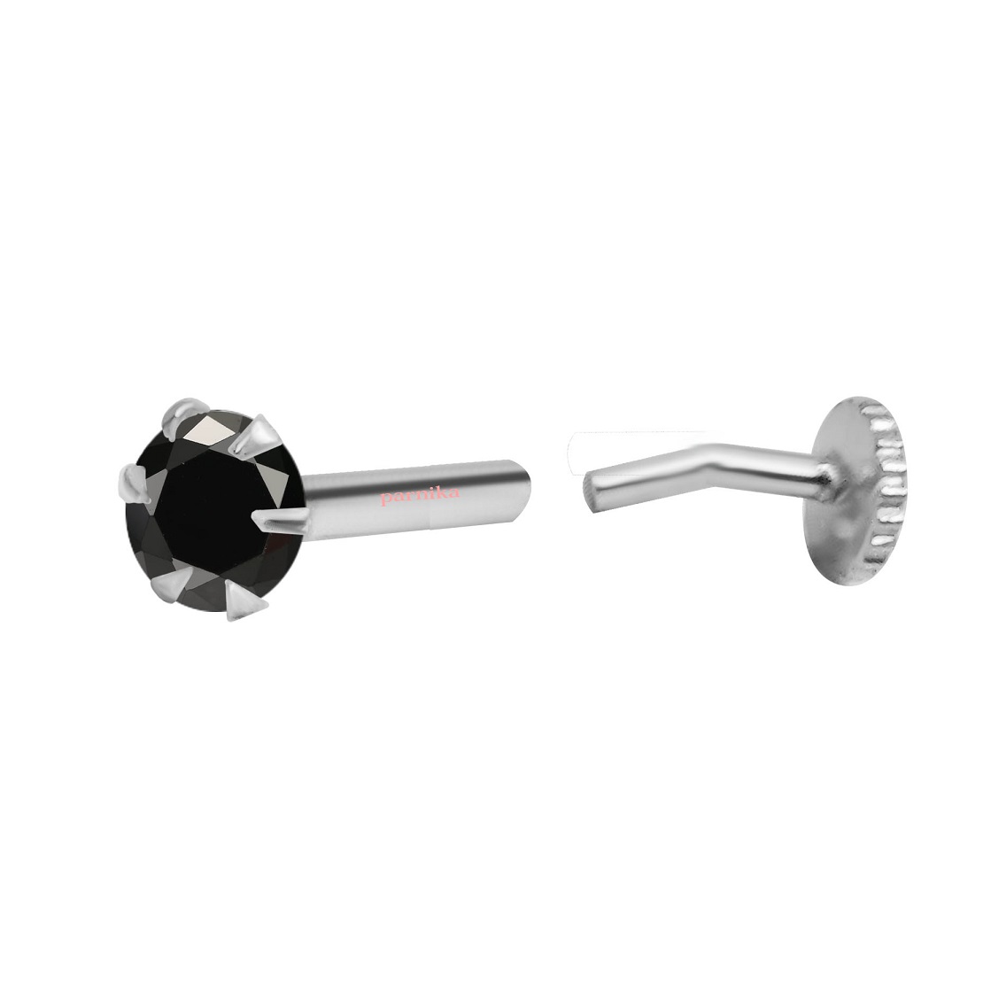 1 MJNP0015 Round shape black solitaire stud in pure silver