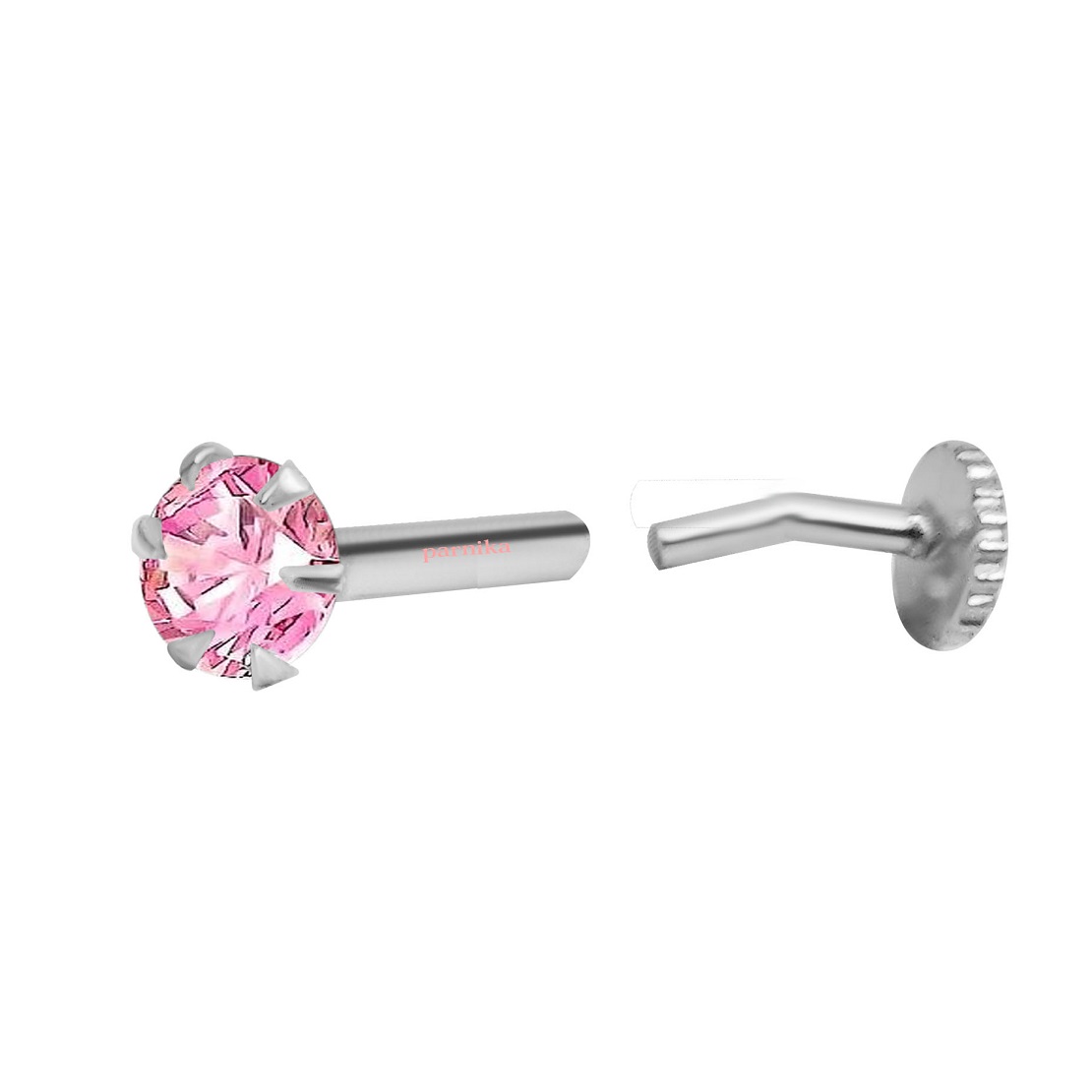 1 MJNP0016 Round shape pink solitaire stud in pure silver