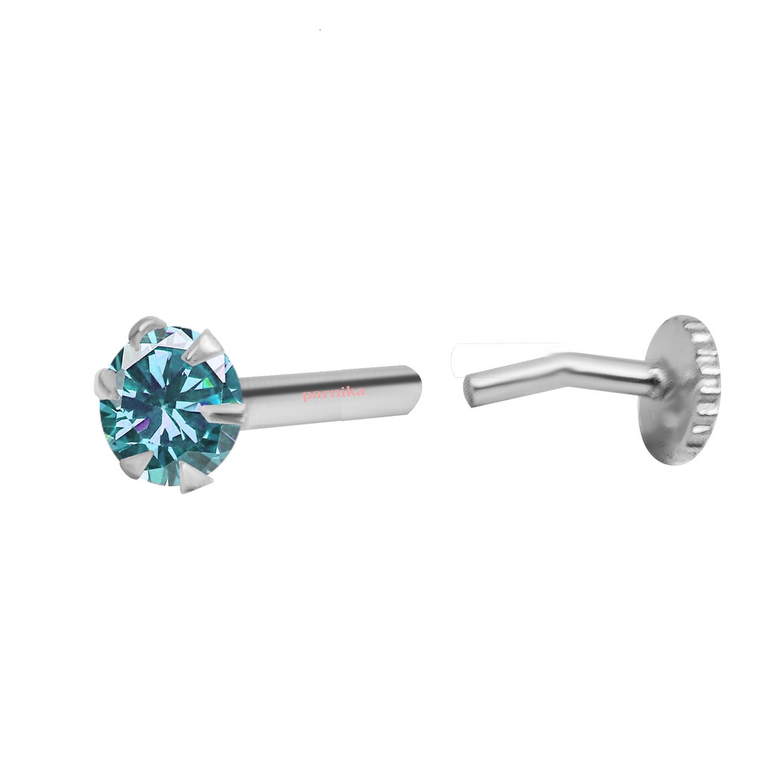 1 MJNP0017 Round shape blue solitaire stud in pure silver