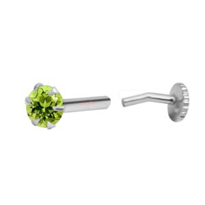 Round shape green solitaire stud in pure silver