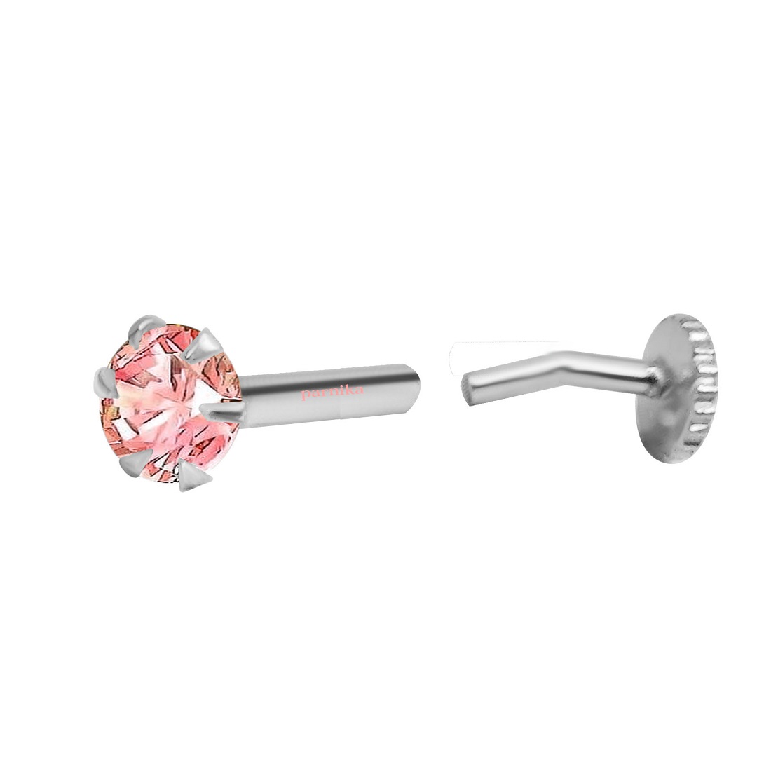 1 MJNP0019 Round shape wine solitaire stud in pure silver