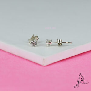 Pure silver studs with white color stone