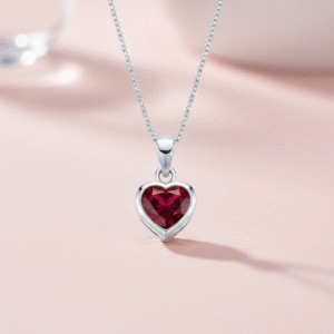 Heart shape red solitaire pendent in pure silver