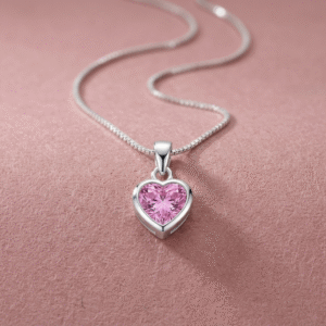 Heart shape pink solitaire pendent in pure silver