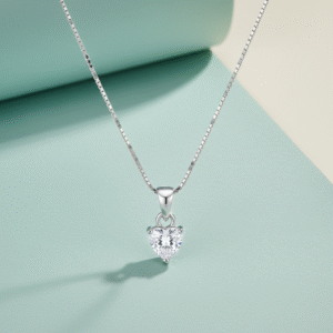 Heart shape white solitaire pendent in pure silver