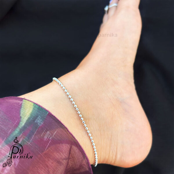 Pure silver beads ball payal anklet for girls and women