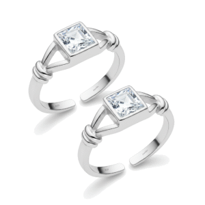 Square shape white stone silver toe ring