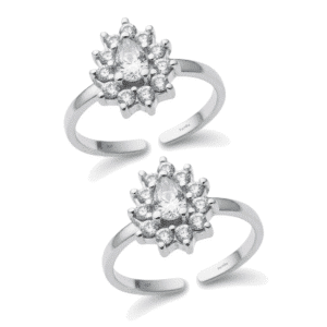 Toe ring in floral pattern with cz in pure silver