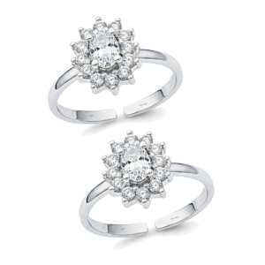 Toe ring in floral pattern with cz in pure silver