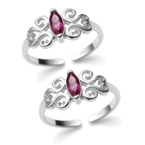 Toe ring with white gemstone oval in pure silver