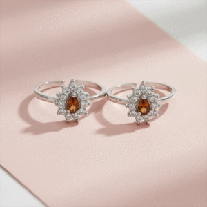 Toe ring in floral pattern with cz in pure silver