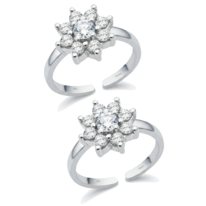 Toe ring in floral pattern stone in pure silver