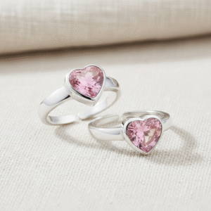 heart design pink stone silver toe ring for women
