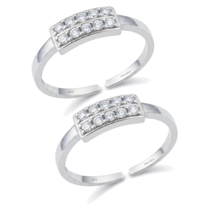 Double Line Toe Rings With Zirconia Stone In Silver (White, Red)
