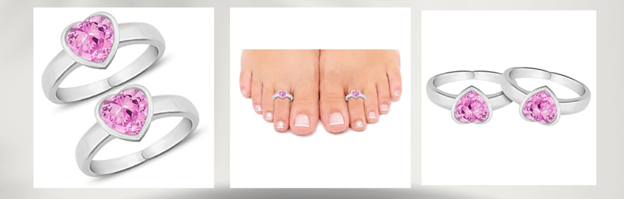 Pink Solitaire CZ Heart Toe Rings
