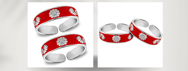 Red Enamel Band Design Toe Ring