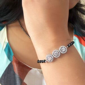 Zircon Embellished Beads Bracelet in Silver