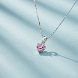 Heart shape pink solitaire pendent in pure silver