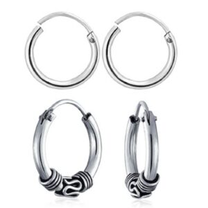 Pure Silver Hoop Earrings Combo