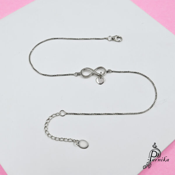 Infinity Heart Charm Anklet in 925 sterling silver