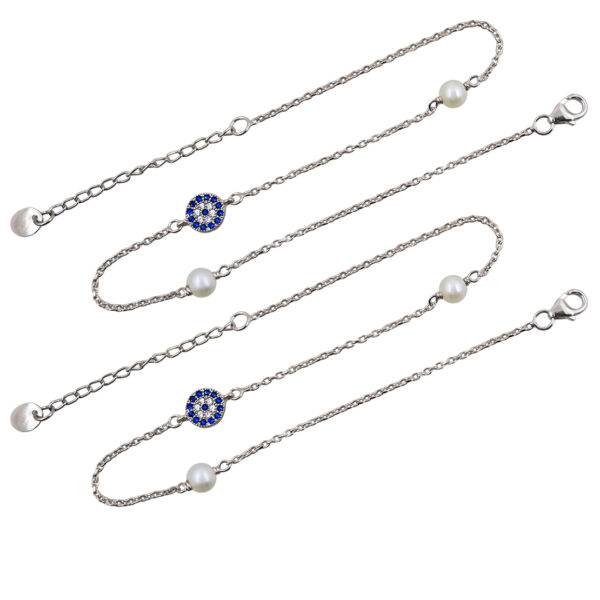 Pearl Embellished Evil Eye Charm Anklets