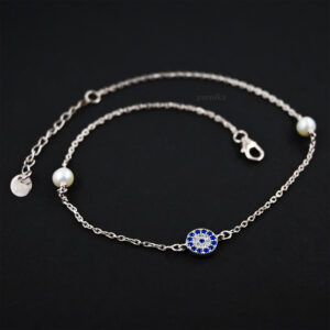 Pearl Embellished Evil Eye Charm Anklets