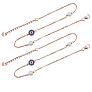 Pearl Embellished Evil Eye Charm Anklets