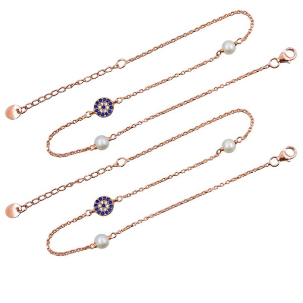 Pearl Embellished Evil Eye Charm Anklets