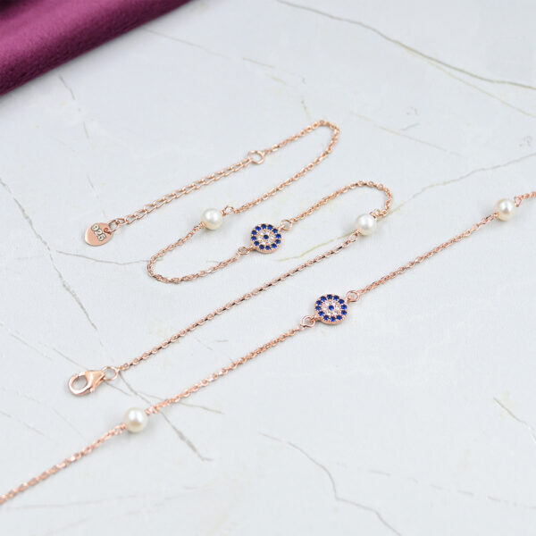 Pearl Embellished Evil Eye Charm Anklets