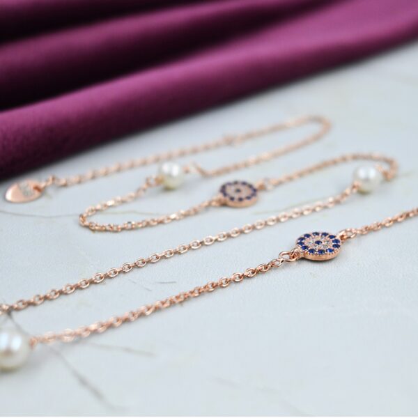 Pearl Embellished Evil Eye Charm Anklets