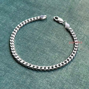 Curb design pure silver mens bracelet