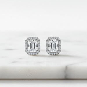 Emerald Cut CZ Halo Earrings