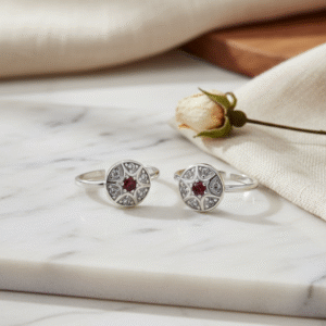 Red CZ Round Toe Rings