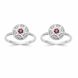 Red CZ Round Toe Rings