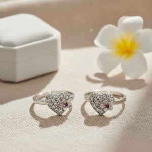 Flower in Heart CZ Toe Rings