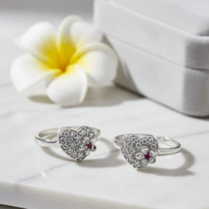 Flower in Heart CZ Toe Rings
