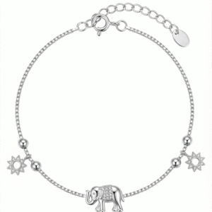Elephant star charm bracelet with decorative charms and adjustable box chain design