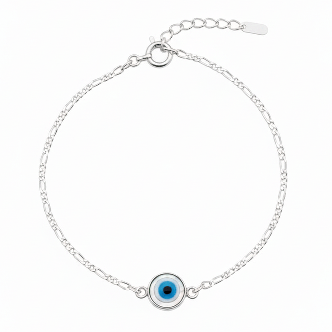 Evil Eye Bracelet with Blue Charm on Silver Box Chain for Women