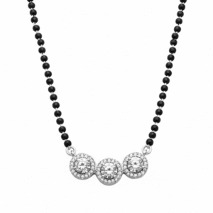 Triple CZ Circle Mangalsutra Necklace with black beaded chain and three cubic zirconia pendant
