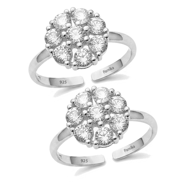 Floral CZ Cluster Adjustable Toe Rings