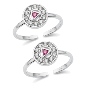 Pink CZ Circular Design Toe Rings with halo pattern